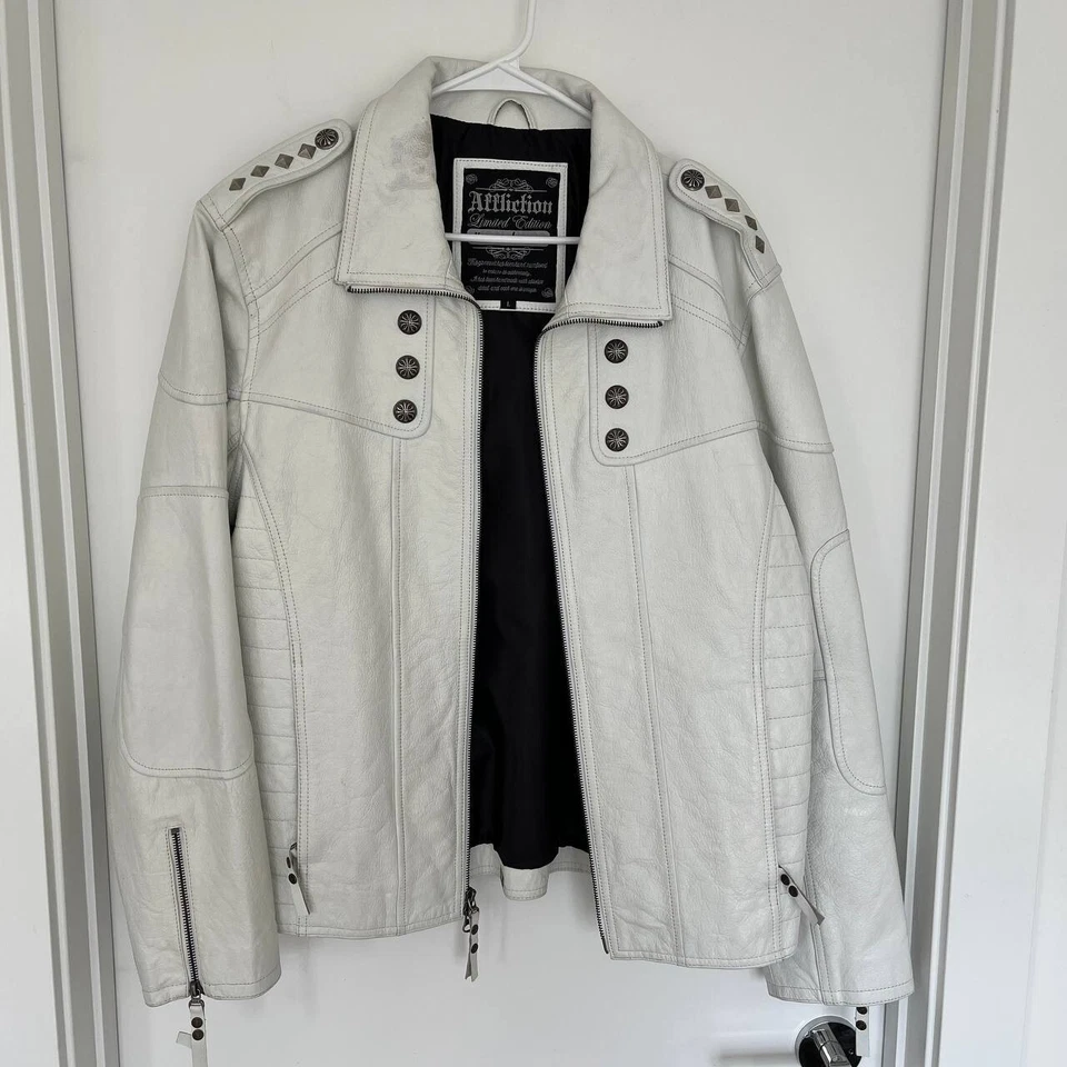 Affliction Limited Edition White Leather Jacket – Men's Size L - Image 2 of 4