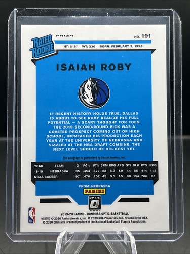 19/20 Panini Donruss Optic - ISAIAH ROBY RATED ROOKIE AUTO PURPLE PRIZM #191 - Picture 3 of 3
