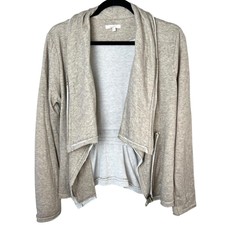 Mystree Tan Knit Drape Collar Moto Style Blazer Sz L