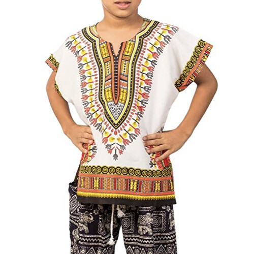 Lofbaz Unisex Child Kids Traditional African Printed Dashiki T-Shirt Tops - LG - Picture 1 of 4