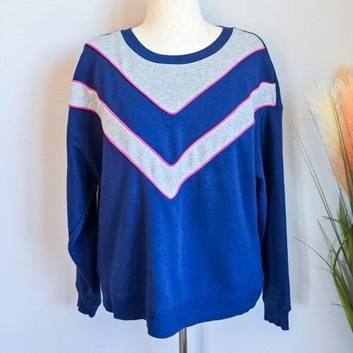Anthropologie Maeve Navy Blue Sporty V-striped Pullover Sweatshirt Size Large