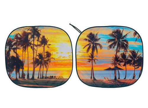 Auto Drive 2 Count Palm Tree Sunset Universal Twist Sun Shade Size 28.5'x31.5" - Bild 2 von 6