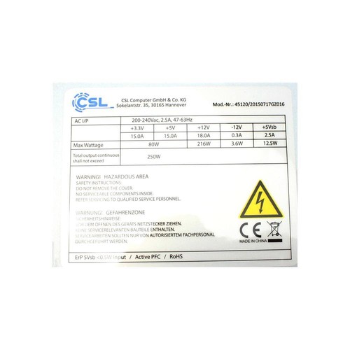 CSL 45120 ATX Netzteil 250 Watt #319192 - Zdjęcie 2 z 3
