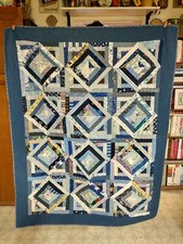 Homemade Quilt "Diamond Pops" or "Diamond Head" Blue Patchwork Pattern 54" x 69"