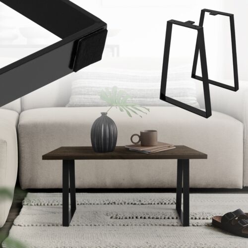 2 Pieds de table métal forme trapèze industiel piètement meuble noir 28,5x40,5cm - Afbeelding 1 van 8