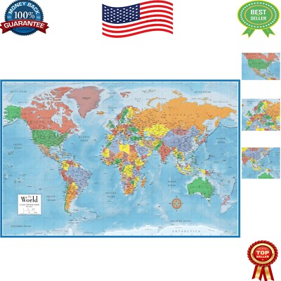 Stunning 24 Inch H x 36 Inch W World Map Poster - Ideal for Education & Decor
