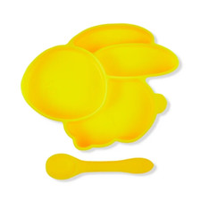 Celebrate Silicone Bunny Plate Set Yellow Bunny Plate With Spoon Easter