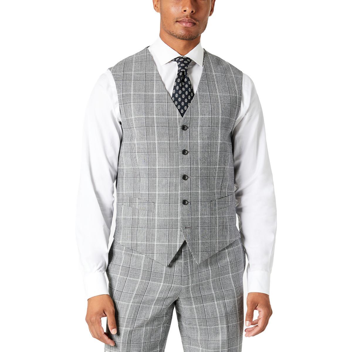 Tallia Mens Gray Plaid Slim Formal Suit Vest XXL BHFO 3353