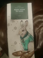 2 West Elm Dapper Animal Holiday  Tea Towels RACHEL KOZLOWSKI Christmas New