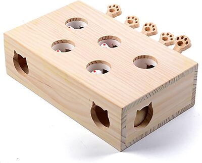 Interactive Wooden Whack-A-Mole Cat Toy