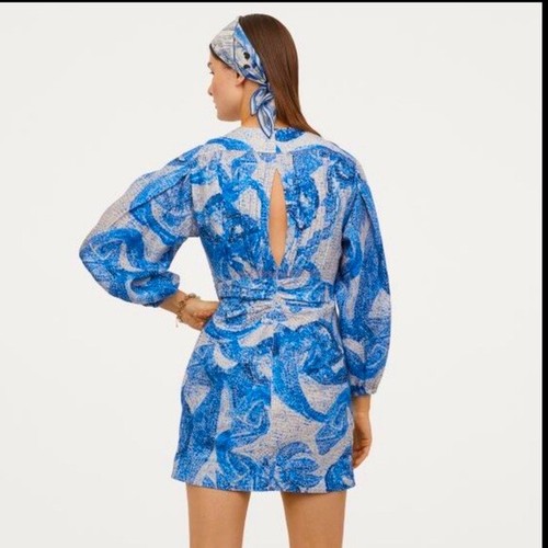 H&M Conscious EXCLUSIVE XS Mosaic-Patterned SOLD OUT! Linen Mini Dress NWT - Picture 3 of 12