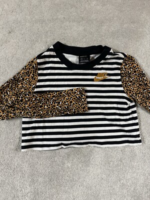 Nike Striped/ Leopard Print Sleeves Long Sleeve Crop Women’s Size S