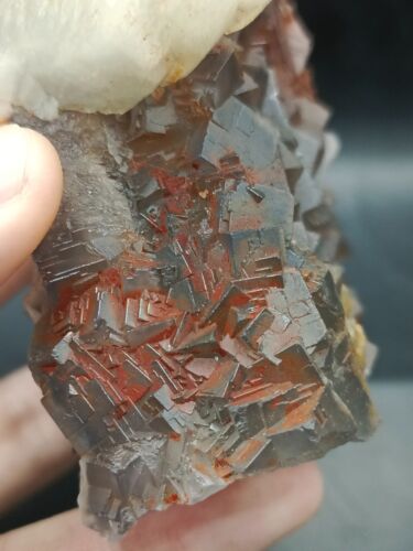 360g Natural Fluorite Mineral Specimen Rare Dual Sided With Calcite Crystal - Picture 19 of 24