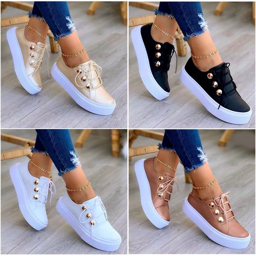 Da Donna con Plateau Flatform Scarpe da Ginnastica con Lacci Casual Scarpe  Da Ginnastica Misura UK | eBay