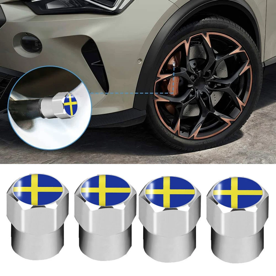4pcs Sweden Flag Car Auto Wheel Tyre Tire Valve Stems Air Dust Cover Screw Caps - Image 3 of 4