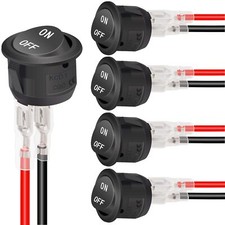 5 Pcs 12V Round Rocker Switch AC 6A/250V 10A/125V SPST 2 Pin 2 Position On/Off T