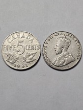 ONE (1) X 1931 CANADA 5 CENTS NICKEL KING GEORGE V F 5 Cents