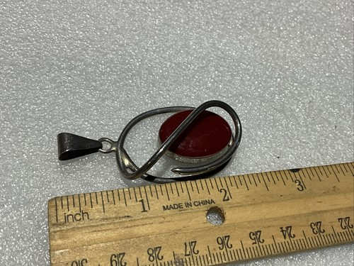 Vintage LARGE MODERNIST Sterling Silver Pendant W/ CARNELIAN CABOCHON - Picture 3 of 4
