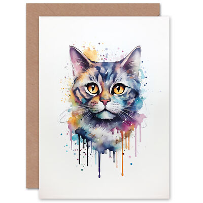 Britisch Kurzhaar Katze Liebhaber Geschenk Aquarell Haustier Portrait Blanko Grußkarte