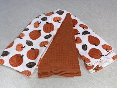 Novogratz Halloween Football & Pumpkins Kitchen Towels Set Set OF 3 New