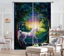3D Forest Unicorn ZHUA2017 Photo Curtain Window Blockout Fabric Amy 2023