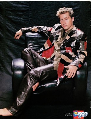 Lance Bass barefoot leather pinup 9/00 Bop mag cover Britney Spears 'N Sync pix