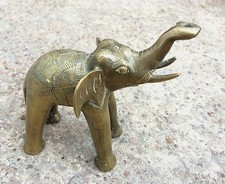 19c Vintage Original Hand Carved Brass Elephant Figure Rich Patina Decorative