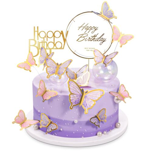 22-Pieces Butterfly Cake Decorations With Happy Birthday Acrylic Cake Toppers...