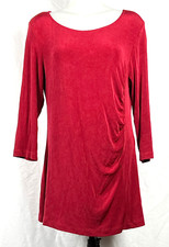Chico's Travelers Red Acetate 3/4 Sleeve Tunic Top L (Chico's 2) Made in USA