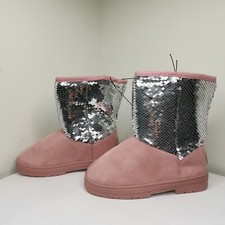Bebe Microsuede Sequin Lined Winter Boot Big Girls Size 1 Color Blush