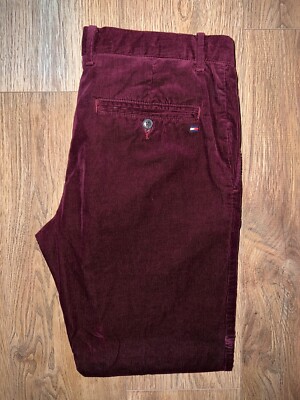 Tommy Hilfiger Mens Mercer Regular Fit Maroon Corduroy Trousers W32 L32  BNWT£160 UK