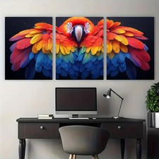 3pcs Scarlet Macaw Vibrant Rainbow Feathers Wall Art Canvas Unframed/Framed