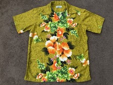Vintage 60s 70s Penneys Hawaiian Shirt Green Floral Aloha Hawaii