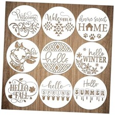 9 Pcs Welcome Stencils for Painting on Wood Reusable Round Home Sweet Home