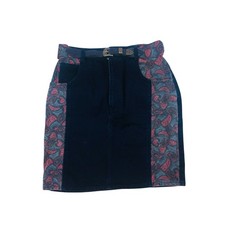 Vintage 90  s Country Western Paisley Print Belted Denim Jean Skirt Size 7
