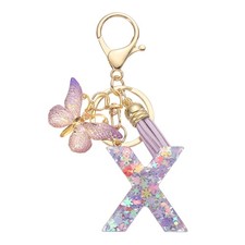 Alphabet Initial Letter x Keychain, Cute Tassel Butterfly Key Chain, Purple