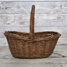 Vintage Wicker Gathering Basket with Handle Small 8" L X 5.5" W X 7" H