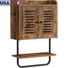 Vintage Wall Mounted Bathroom Storage Cabinet W/ Adjustable Shelf & Hooks New