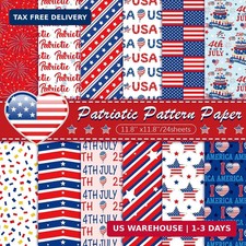24 Sheets Patriotic Double Sided Scrapbook Paper 12x12 Red White Blue 4th of Jul