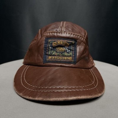 Vintage 90s Columbus Bay Brown 5 Panel Leather Strapback Cap Kiwi Republic Hat 