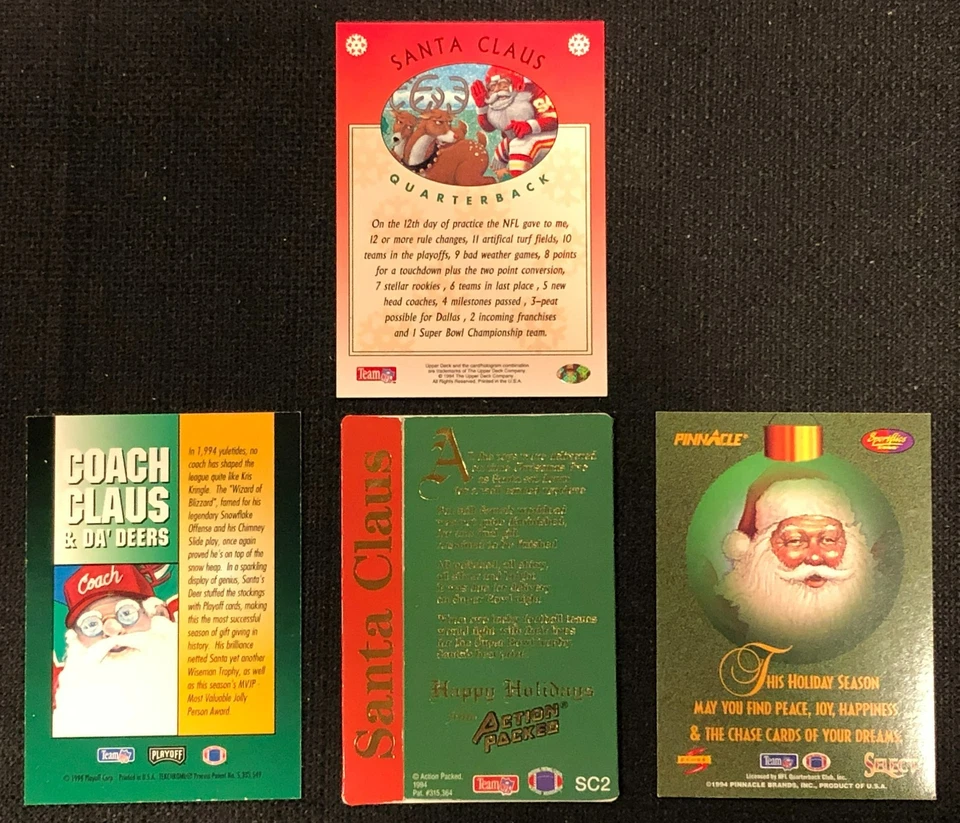 (4)x Papá Noel 1994 FÚTBOL Navidad Promo TARJETAS COMERCIALES Cubierta Superior Playoff Foto 2 de 2