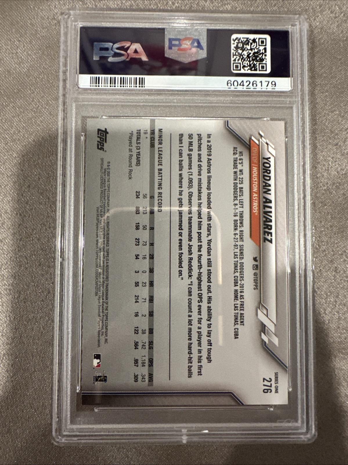 2020 Topps Yordan Alvarez #276 RC PSA 10 view 2