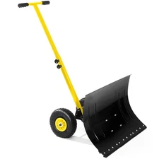 Snow Shovel for Driveway Snow Pusher with Wheels 29.1"x19.3" and Angled Blade