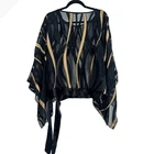 Sheer Black Gold Striped Overlay open shoulder Kimono Poncho Top NO SIZE TAG