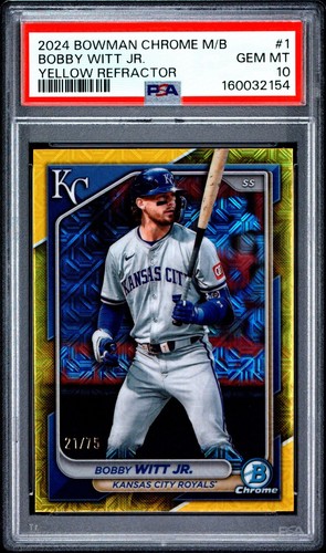 2024 Bowman Chrome Mega Box Bobby Witt Jr. Yellow Mojo Refractor /75 PSA 10 #1
