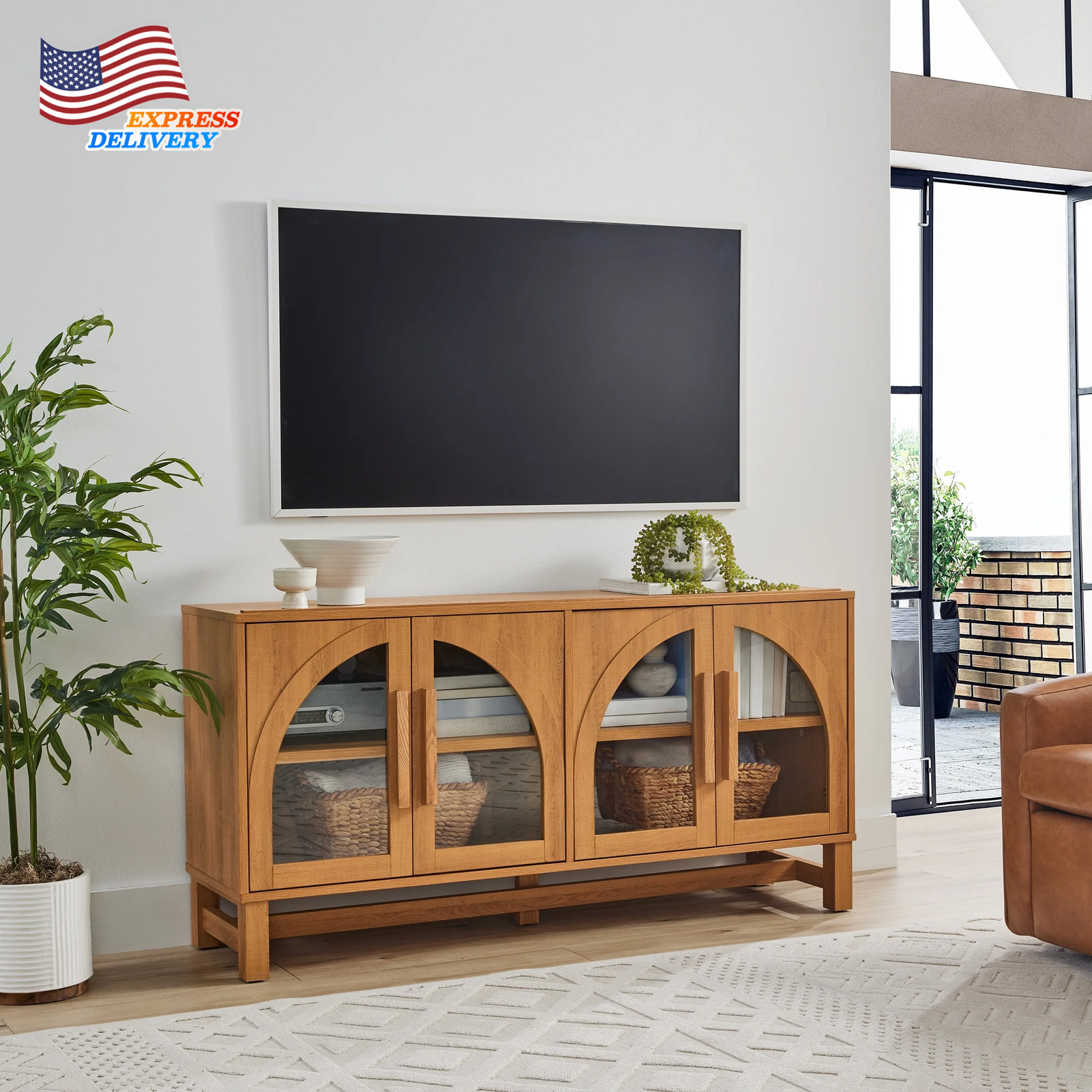 For Tvs Up To 65" Light Honey Finish Free Shipping Usa