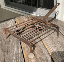 Antique Wrought Iron Blacksmith Made Handled Fireplace Grate Hearth Cooking Prim