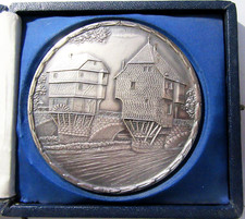 BAD-KREUZNACH Metallrelief Br&uuml;ckenh&auml;user "silberartige" Zinn-Medaille in Etui