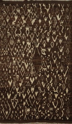 Brown Moroccan Area Rug 5x8 Hand-knotted Wool Modern Style for Modern Spaces