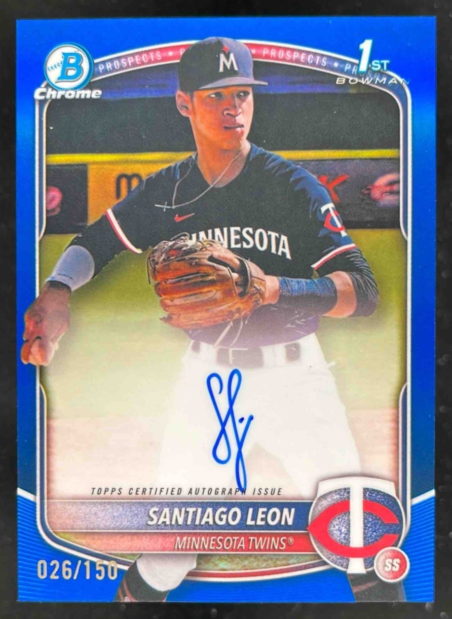 2025 Bowman Chrome Santiago Leon Auto Blue Refractor /150 1st Prospect Twins